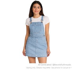 90s Light Wash Denim Pinafore Mini Dress M/L Layering Essential